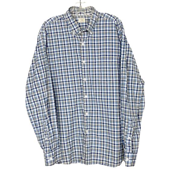 J. Crew Gray Blue Plaid Long Sleeve Button Down Sz L - Picture 1 of 5